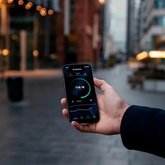 Man holds smartphone in hand