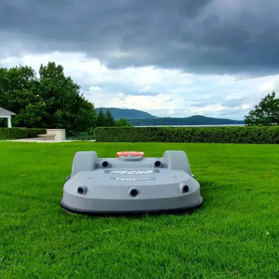 Echo Robotics smart robot lawn mower on a wide green lawn