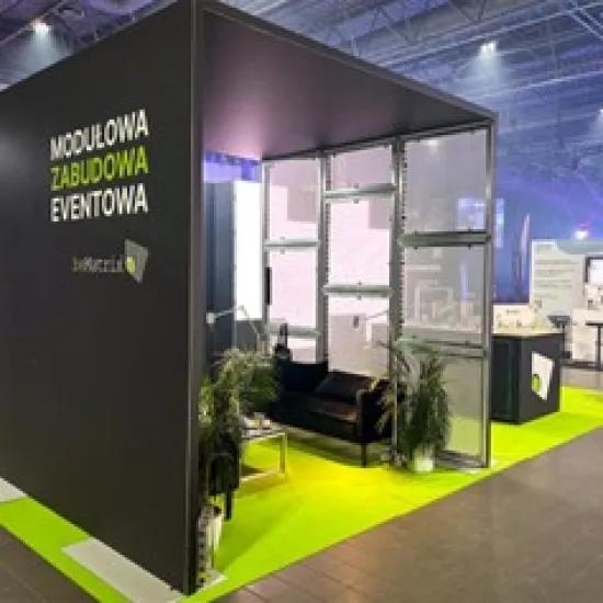 Example of an exibition booth on a fair treated with a removable coating